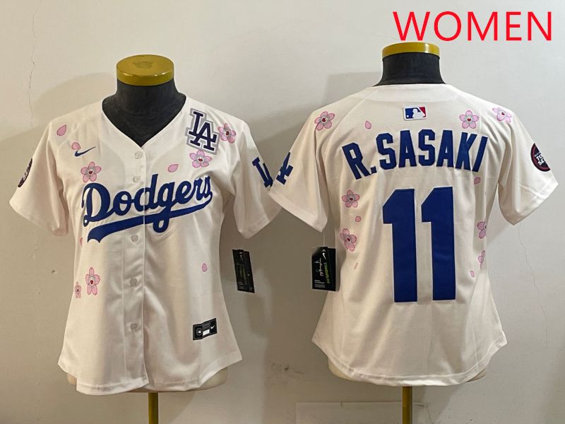 Women Los Angeles Dodgers #11 R.Sasaki Cream Sakura Edition 2025 Nike MLB Jersey style 5